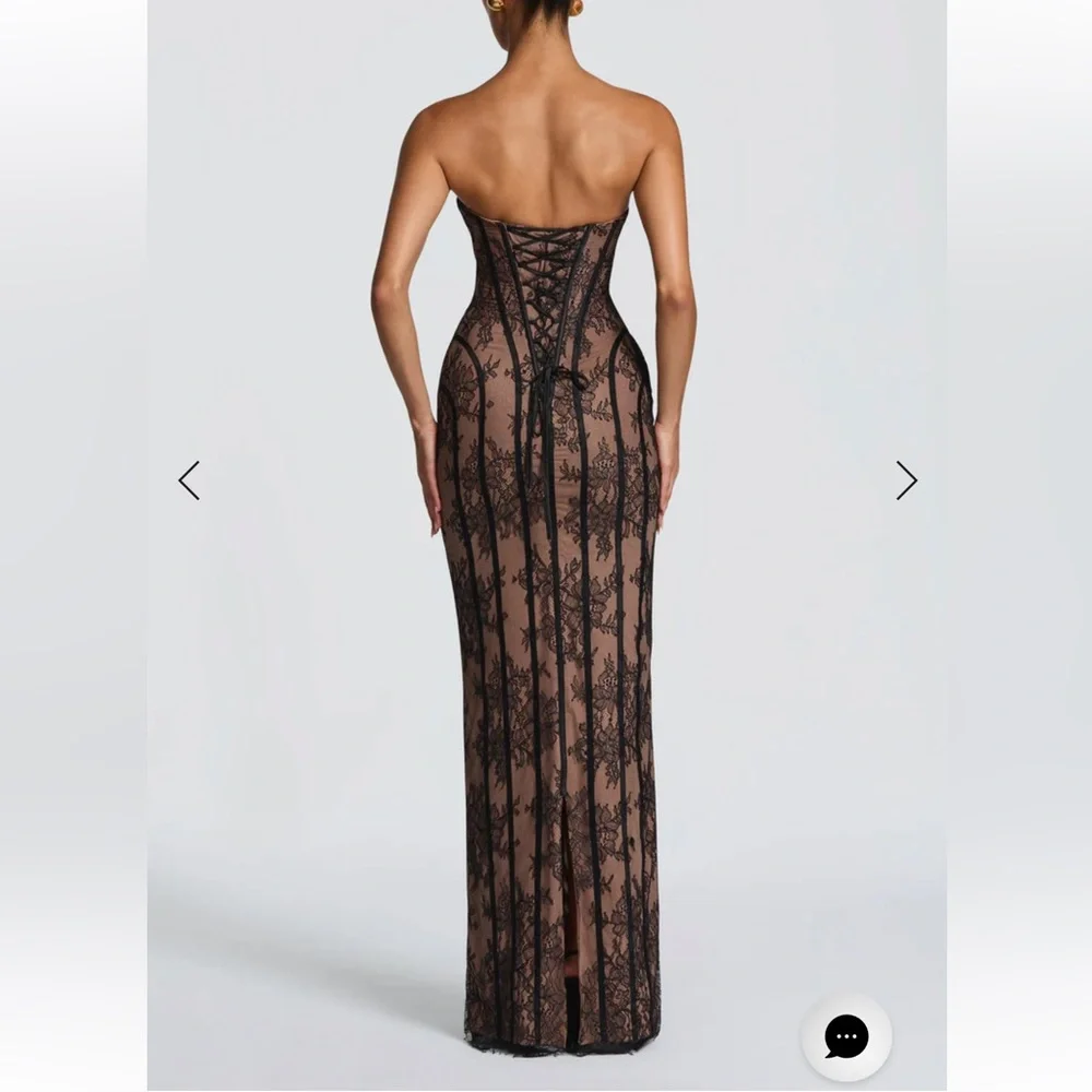 Elegant Strapless Black Lace Evening Gown - Picture 2 of 4